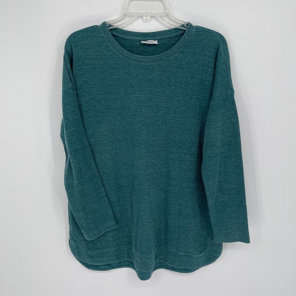 J.Jill Women's Teal Marled Knit Long Sleeve Relaxed Fit Pullover T-Shirt Size M